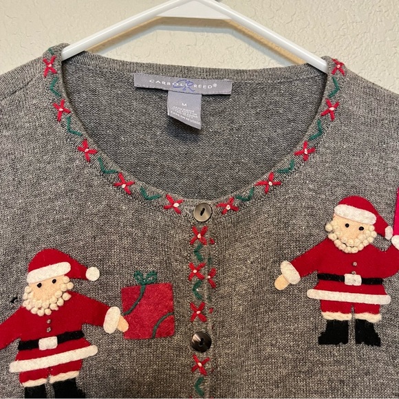 Carroll Reed Christmas Santa Gray Cardigan Sweater Women's Size Medium - Picture 2 of 9